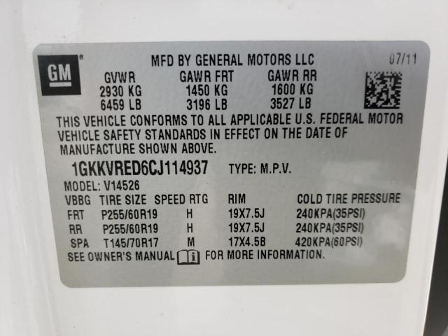 Photo 10 from auction – 2012 GMC ACADIA SLT with VIN 1GKKVRED6CJ114937