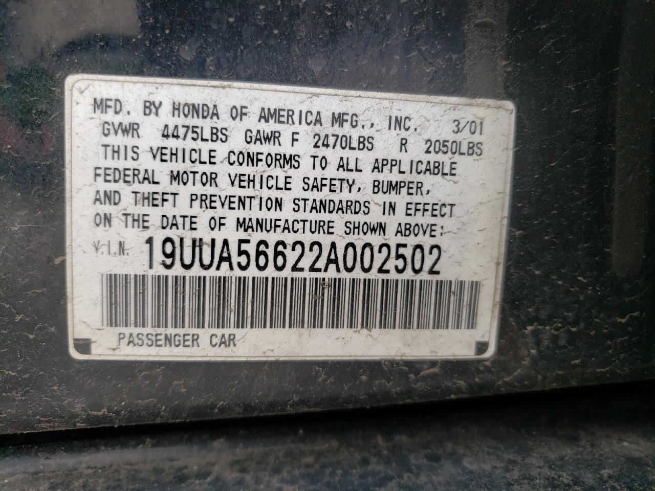 Photo 20 from auction – 2002 ACURA 3.2TL with VIN 19UUA56622A002502