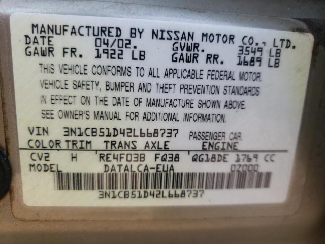 Photo 10 from auction – 2002 NISSAN SENTRA XE with VIN 3N1CB51D42L668737