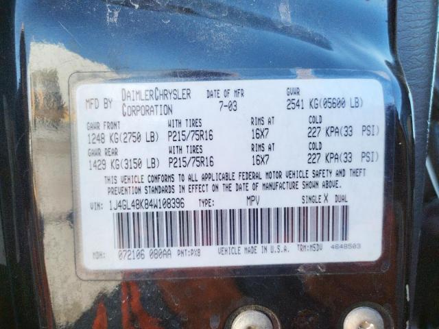 Photo 10 from auction – 2004 JEEP LIBERTY with VIN 1J4GL48K84W108396