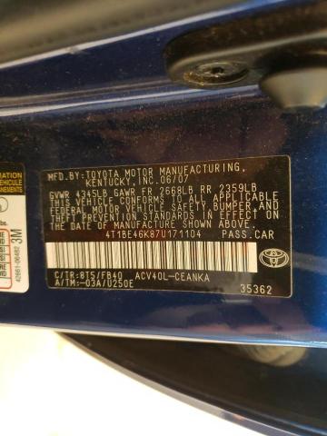 Photo 10 from auction – 2007 TOYOTA CAMRY with VIN 4T1BE46K87U171104