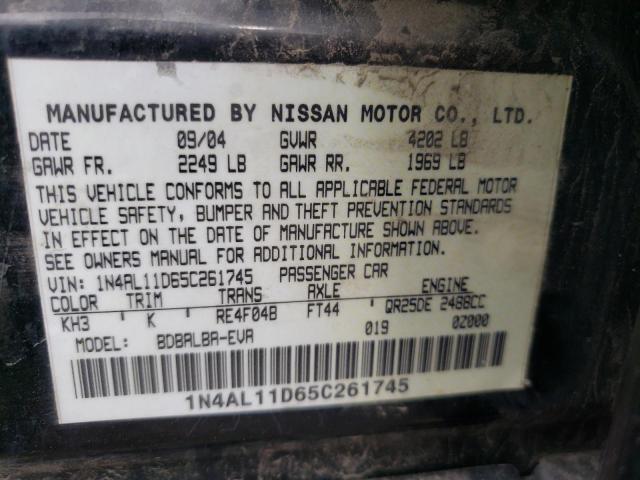 Photo 10 from auction – 2005 NISSAN ALTIMA S with VIN 1N4AL11D65C261745