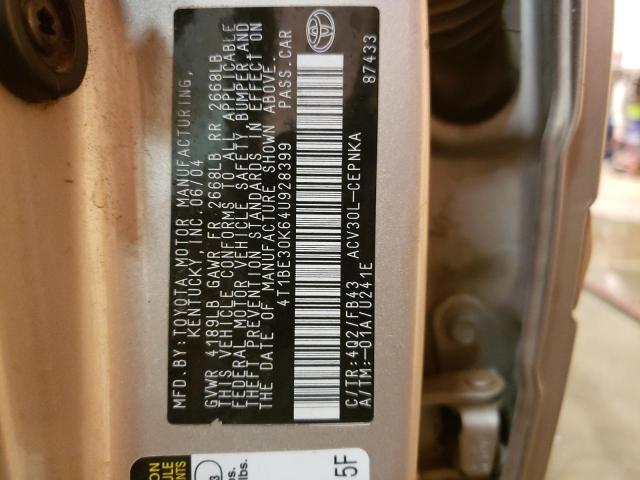 Photo 10 from auction – 2004 TOYOTA CAMRY with VIN 4T1BE30K64U928399