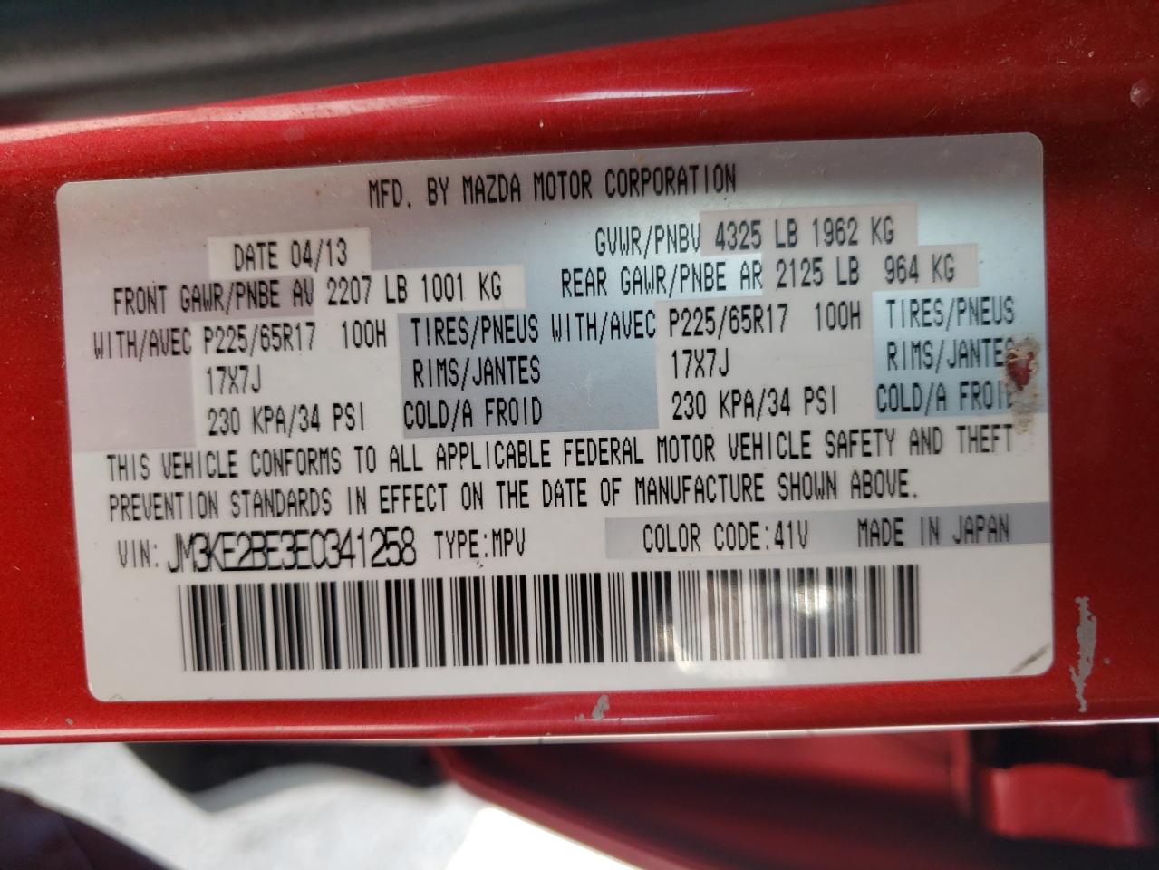Photo 11 from auction – 2014 MAZDA CX-5 SPORT with VIN JM3KE2BE3E0341258