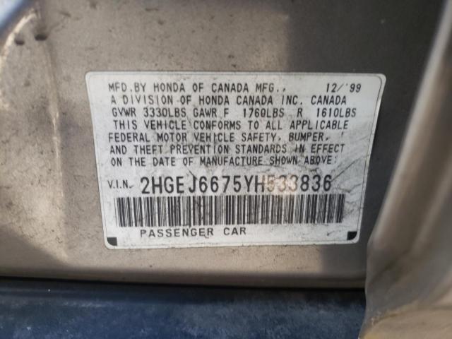 Photo 10 from auction – 2000 HONDA CIVIC with VIN 2HGEJ6675YH533836