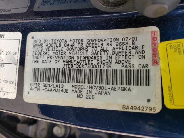 Photo 10 from auction – 2002 TOYOTA CAMRY LE with VIN JTDBF30K720001756