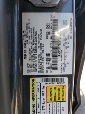 FORD FUSION SE 2020 with VIN 3FA6P0T97LR190907 - Photo from auction