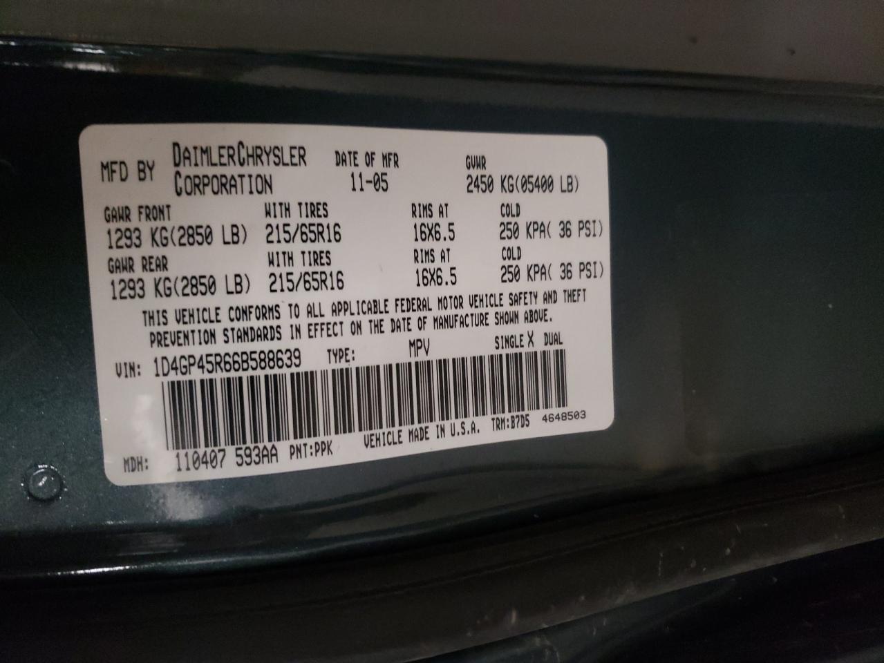 Photo 10 from auction – 2006 DODGE CARAVAN SX with VIN 1D4GP45R66B588639