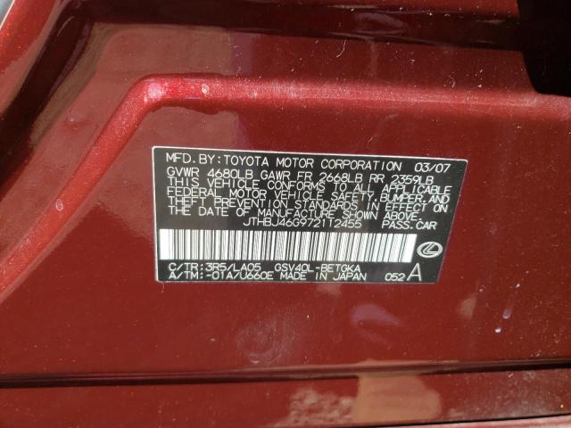 LEXUS ES 350 2007 with VIN JTHBJ46G972112455 - Photo from auction
