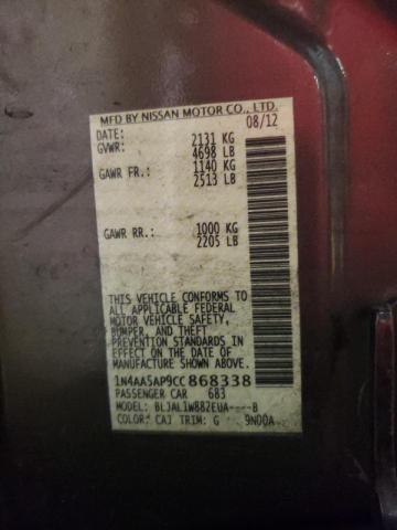 Photo 10 from auction – 2012 NISSAN MAXIMA S with VIN 1N4AA5AP9CC868338