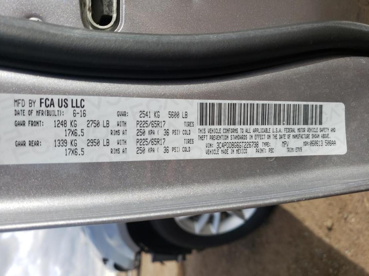 Photo 10 from auction – 2016 DODGE JOURNEY SX with VIN 3C4PDDBG6GT226738