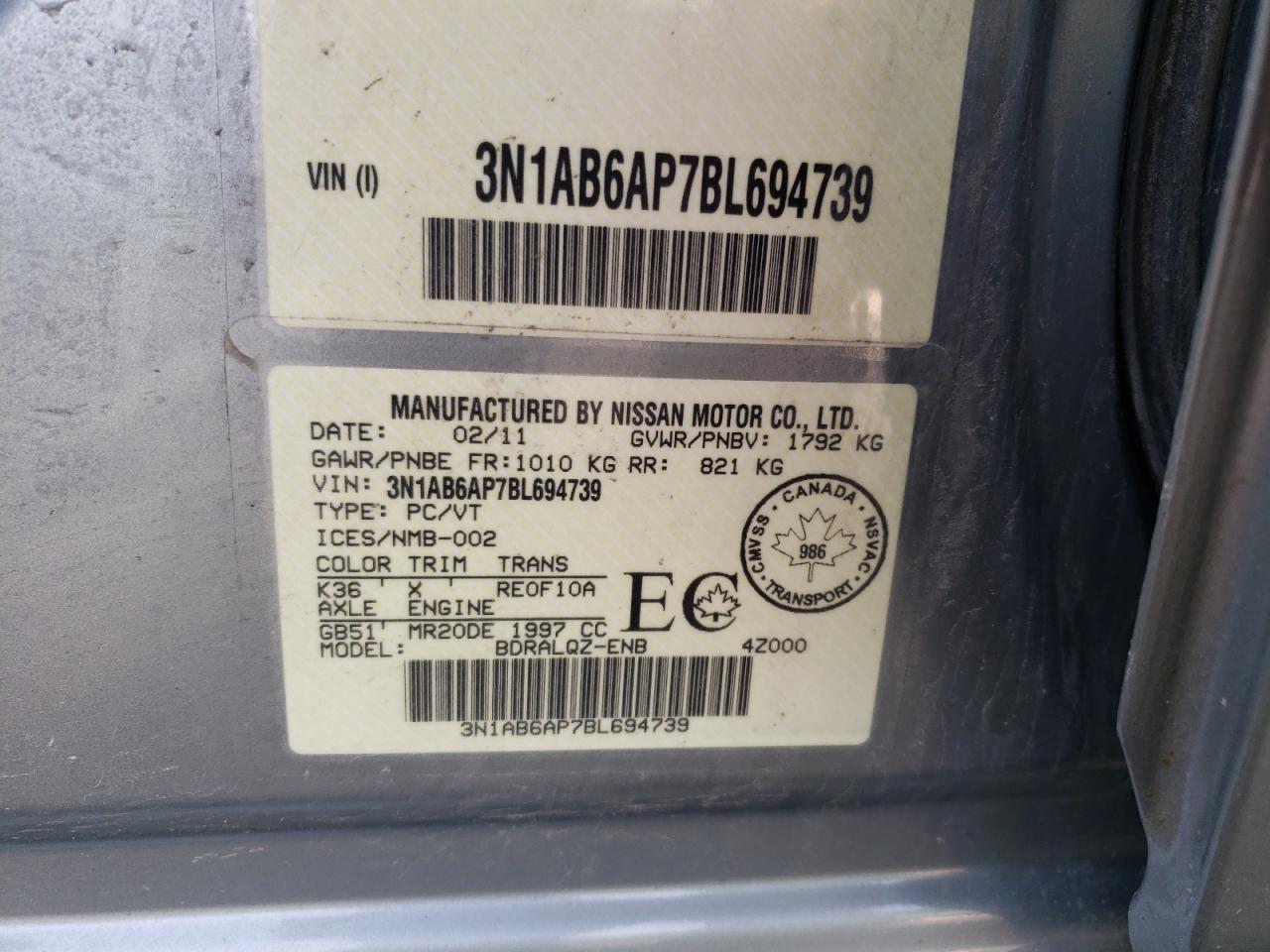 Photo 10 from auction – 2011 NISSAN SENTRA 2.0 with VIN 3N1AB6AP7BL694739