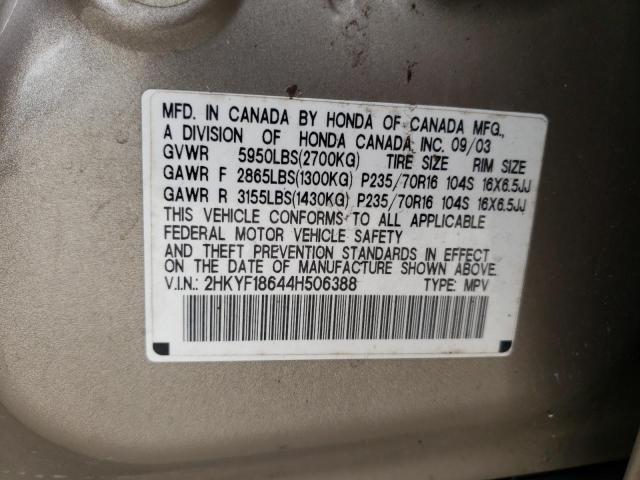 Photo 10 from auction – 2004 HONDA PILOT EXL with VIN 2HKYF18644H506388