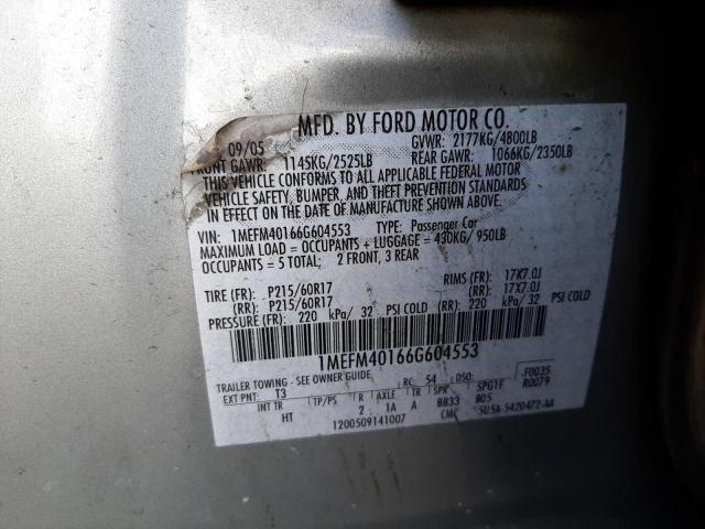 Photo 10 from auction – 2006 MERCURY MONTEGO LU with VIN 1MEFM40166G604553