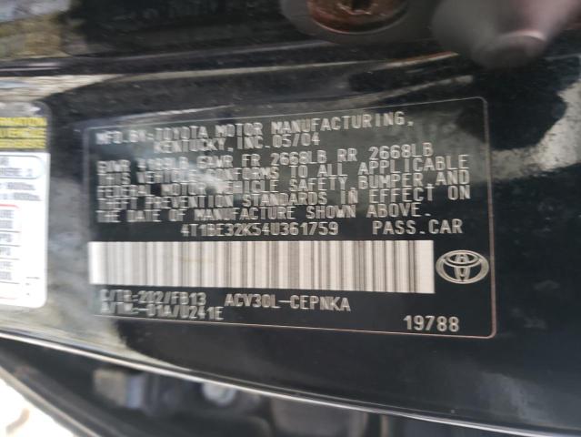 Photo 10 from auction – 2004 TOYOTA CAMRY LE with VIN 4T1BE32K54U361759