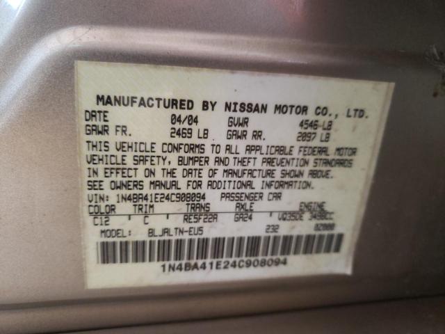 Photo 10 from auction – 2004 NISSAN MAXIMA SE with VIN 1N4BA41E24C908094
