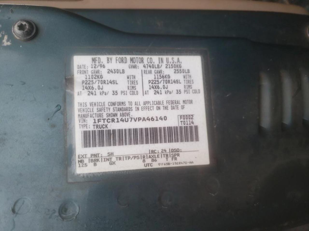 Photo 10 from auction – 1997 FORD RANGER SUP with VIN 1FTCR14U7VPA46140