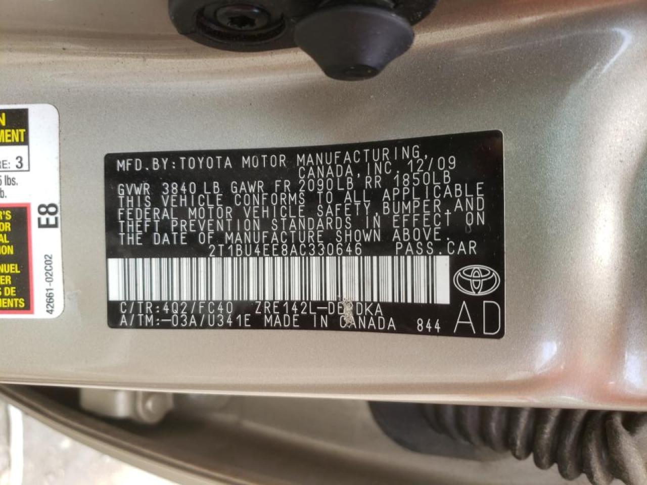 صورة رقم 10 من المزاد - 2010 TOYOTA COROLLA BA مع VIN 2T1BU4EE8AC330646