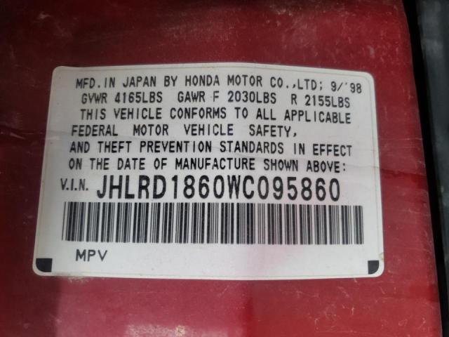 Photo 10 from auction – 1998 HONDA CR-V EX with VIN JHLRD1860WC095860