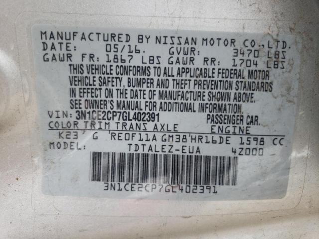 Photo 10 from auction – 2016 NISSAN VERSA NOTE with VIN 3N1CE2CP7GL402391