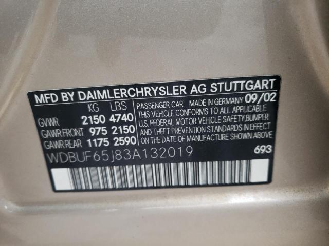 Photo 10 from auction – 2003 MERCEDES-BENZ E 320 with VIN WDBUF65J83A132019
