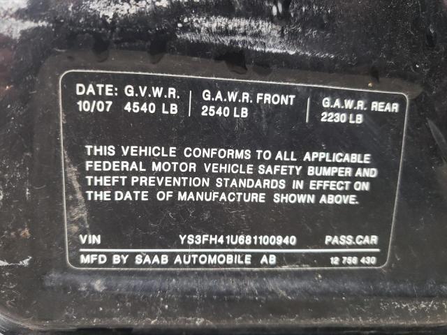 Photo 10 from auction – 2008 SAAB 9-3 AERO with VIN YS3FH41U681100940