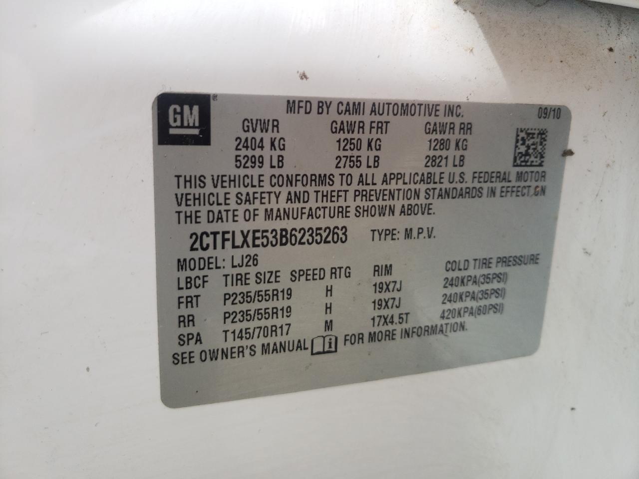 Photo 10 from auction – 2011 GMC TERRAIN SL with VIN 2CTFLXE53B6235263