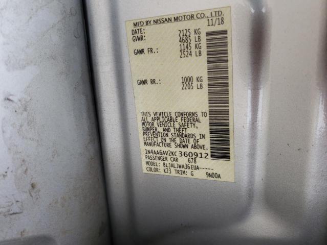 Photo 10 from auction – 2019 NISSAN MAXIMA S with VIN 1N4AA6AV2KC360912