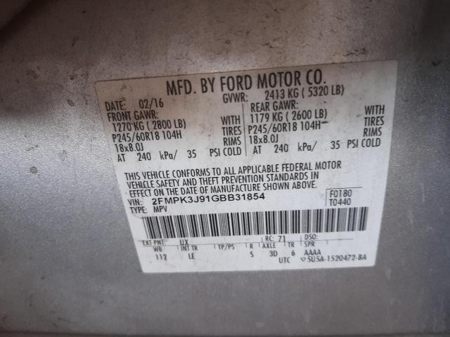 Photo 10 from auction – 2016 FORD EDGE SEL with VIN 2FMPK3J91GBB31854