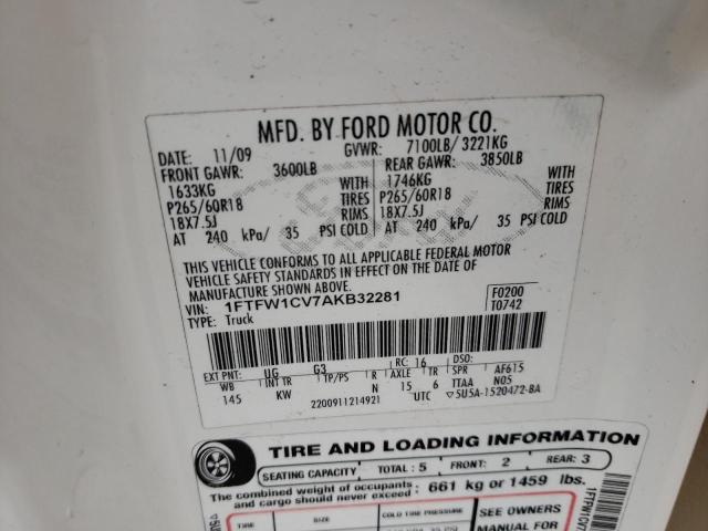 Photo 10 from auction – 2010 FORD F150 SUPER with VIN 1FTFW1CV7AKB32281