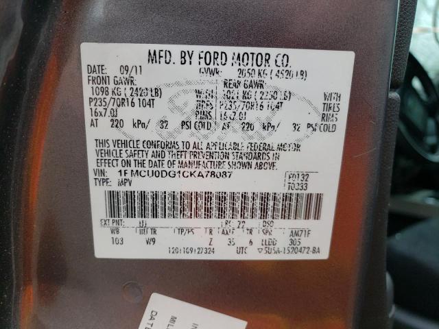 Photo 10 from auction – 2012 FORD ESCAPE XLT with VIN 1FMCU0DG1CKA78087