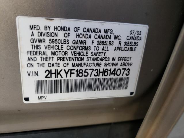 Photo 10 from auction – 2003 HONDA PILOT EXL with VIN 2HKYF18573H614073