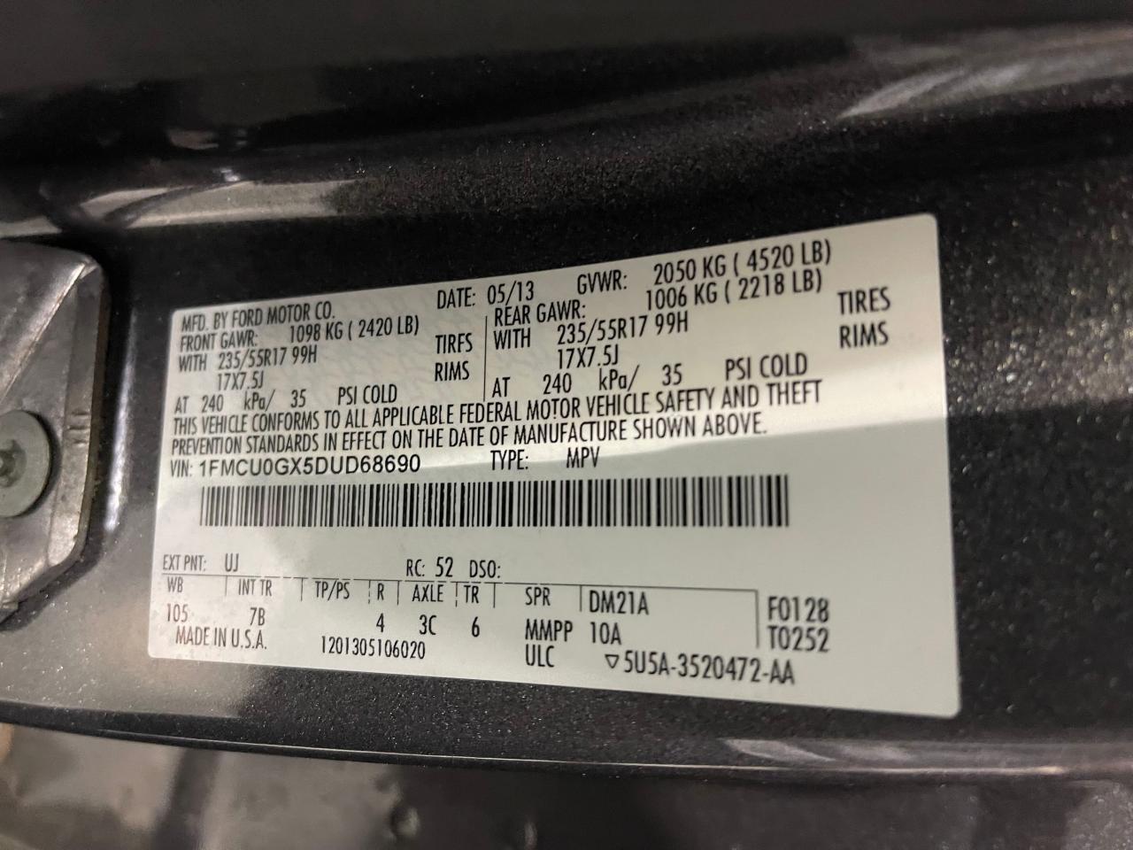 Photo 10 from auction – 2013 FORD ESCAPE SE with VIN 1FMCU0GX5DUD68690