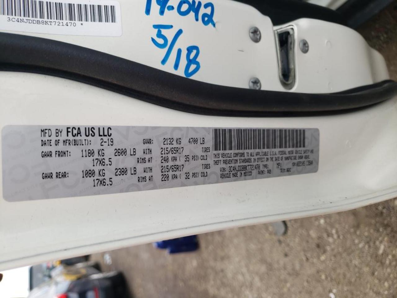Photo 10 from auction – 2019 JEEP COMPASS TR with VIN 3C4NJDDB8KT721470