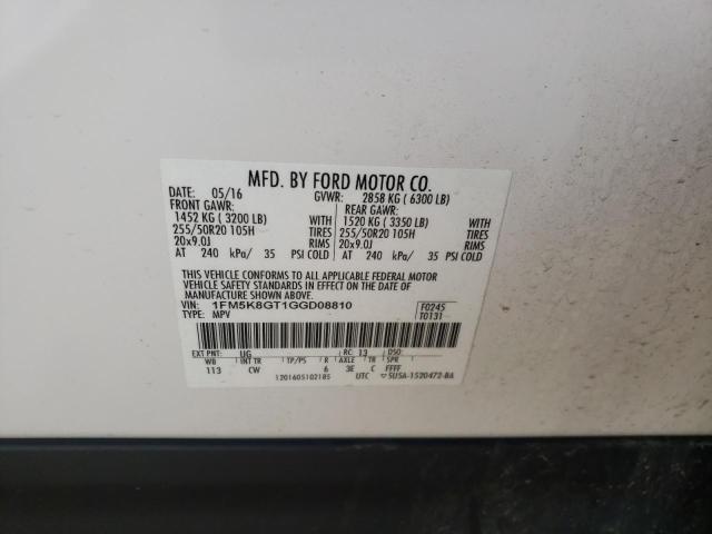 Foto 10 de la subasta – 2016 FORD EXPLORER S con VIN 1FM5K8GT1GGD08810