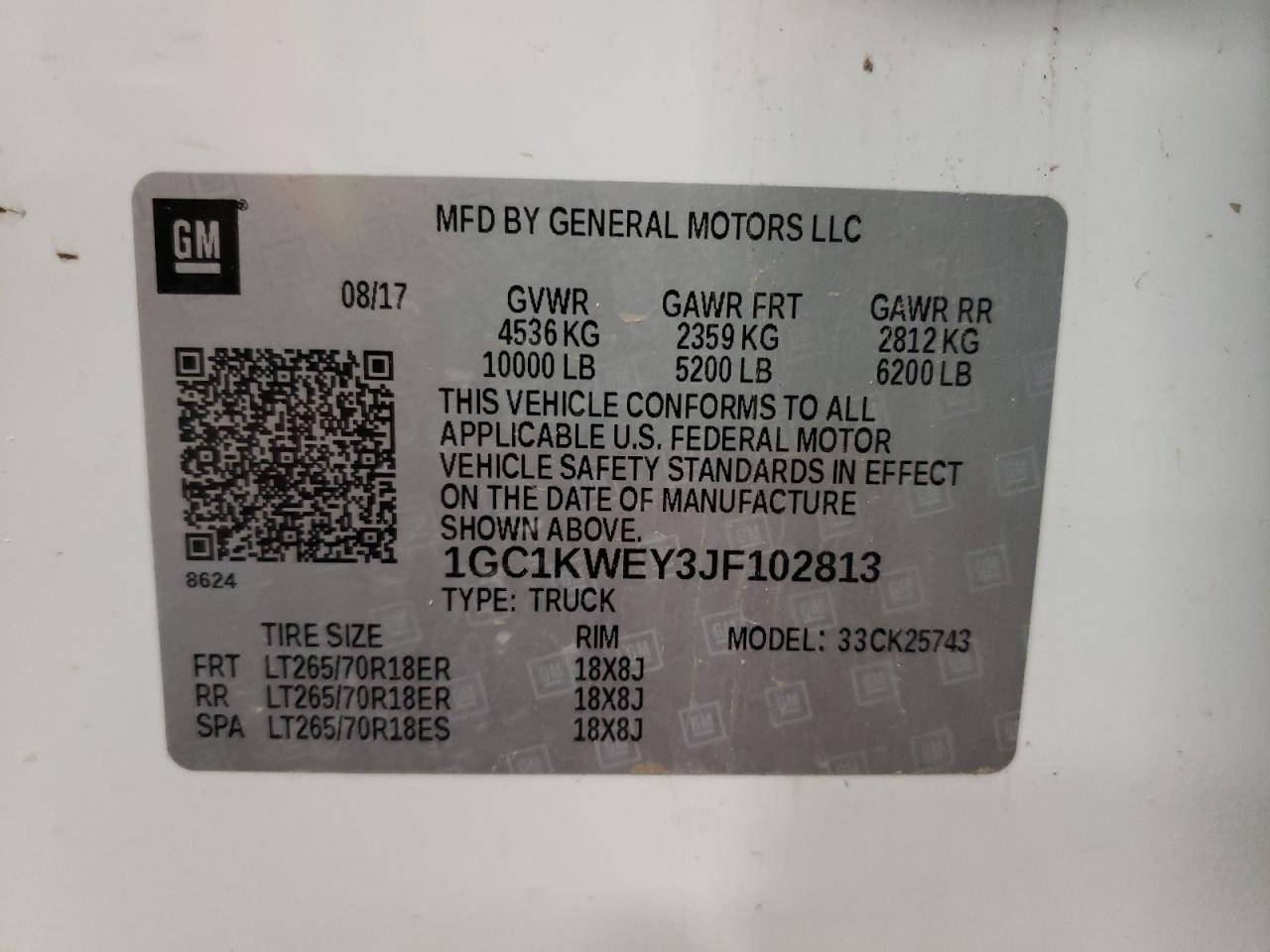 Photo 10 from auction – 2018 CHEVROLET SILVERADO with VIN 1GC1KWEY3JF102813