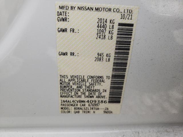 Photo 10 from auction – 2021 NISSAN ALTIMA SR with VIN 1N4AL4CV8MN409386