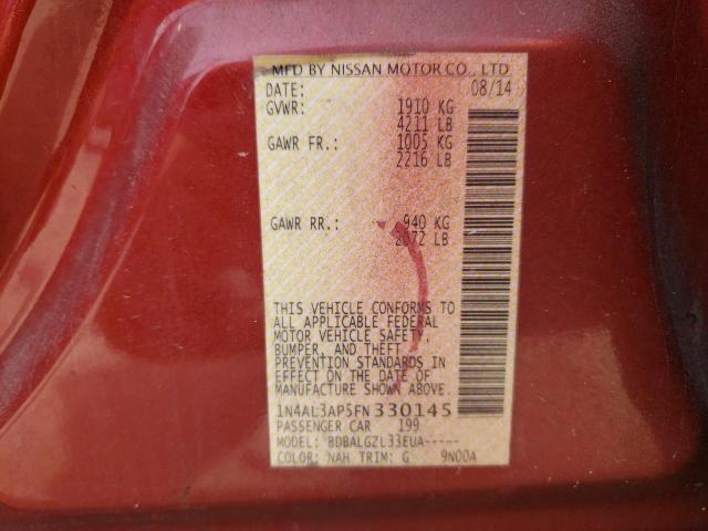 NISSAN ALTIMA 2.5 2015 with VIN 1N4AL3AP5FN330145 - Photo from auction