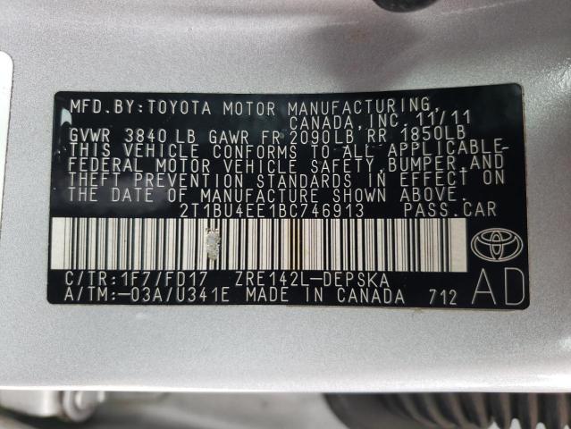 Photo 10 from auction – 2011 TOYOTA COROLLA BA with VIN 2T1BU4EE1BC746913