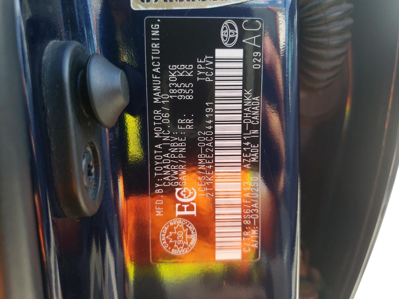 Photo 11 from auction – 2010 TOYOTA COROLLA MA with VIN 2T1KE4EE2AC044191