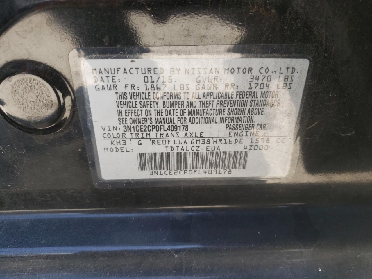 Photo 10 from auction – 2015 NISSAN VERSA NOTE with VIN 3N1CE2CP0FL409178
