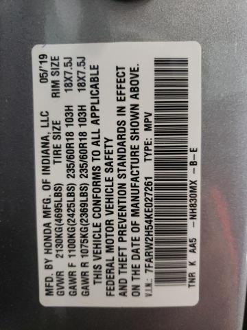 Photo 10 from auction – 2019 HONDA CR-V EX with VIN 7FARW2H54KE027261