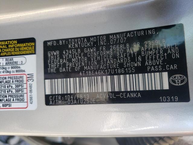 Photo 10 from auction – 2007 TOYOTA CAMRY CE with VIN 4T1BE46K17U186155