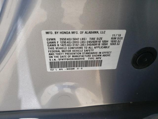 Photo 10 from auction – 2020 HONDA PILOT EX with VIN 5FNYF6H33LB032918