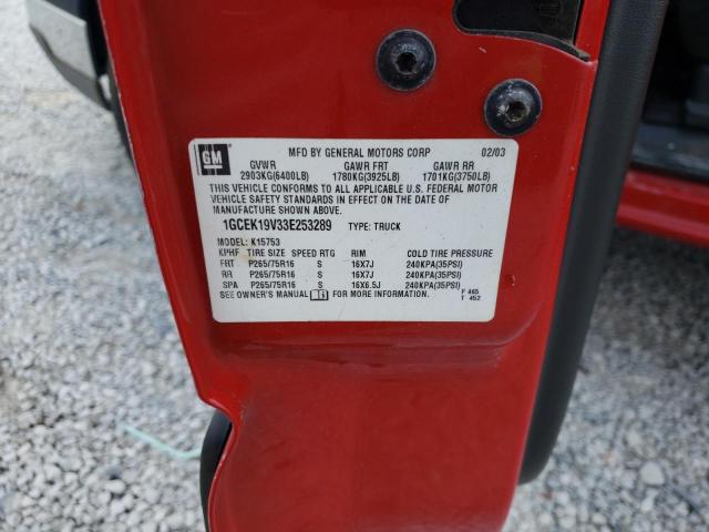 Photo 10 from auction – 2003 CHEVROLET SILVERADO with VIN 1GCEK19V33E253289