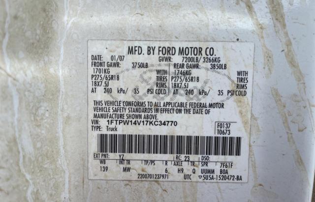 Photo 10 from auction – 2007 FORD F150 SUPER with VIN 1FTPW14V17KC34770