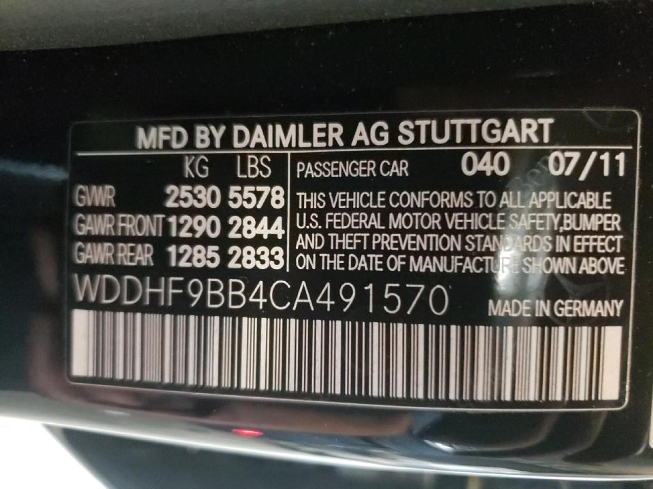 Photo 10 from auction – 2012 MERCEDES-BENZ E 550 4MAT with VIN WDDHF9BB4CA491570