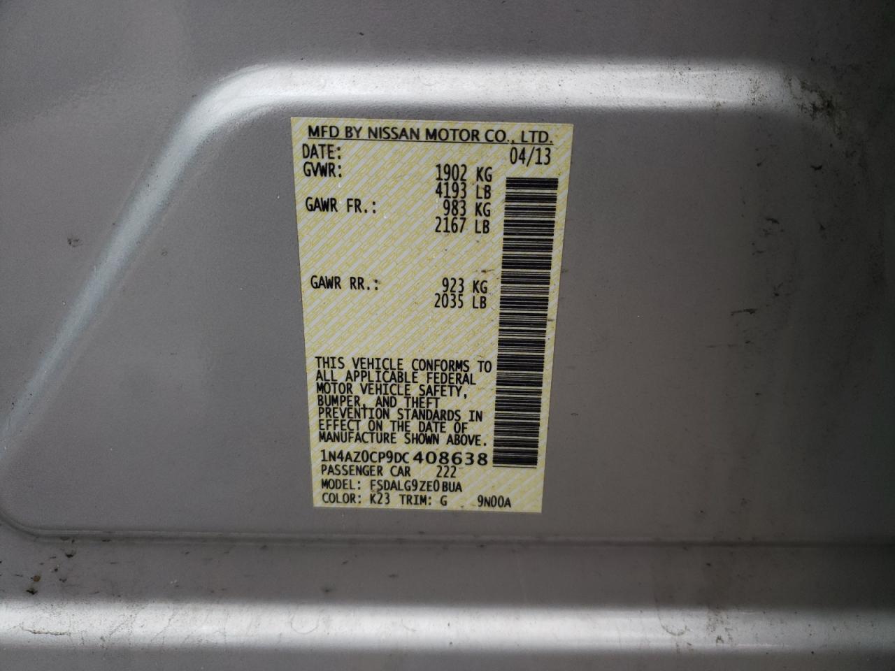 Photo 10 from auction – 2013 NISSAN LEAF S with VIN 1N4AZ0CP9DC408638
