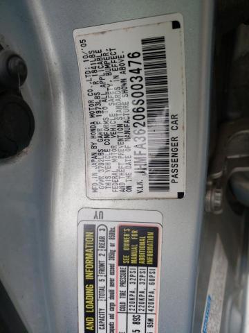 Photo 10 from auction – 2006 HONDA CIVIC with VIN JHMFA36206S003476