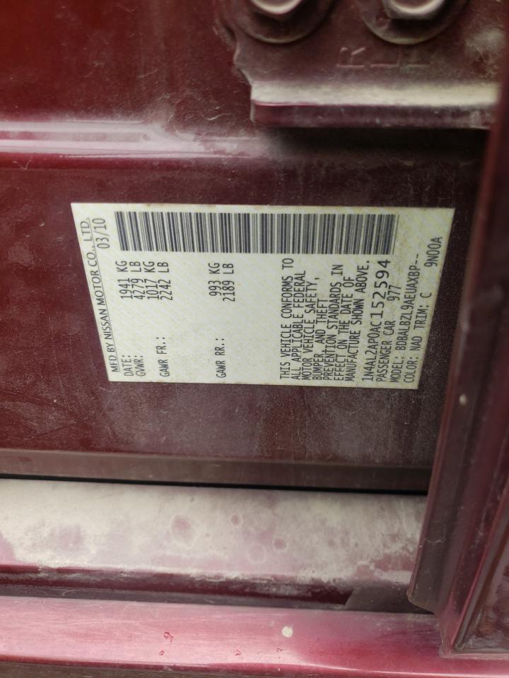 Photo 11 from auction – 2010 NISSAN ALTIMA BAS with VIN 1N4AL2AP0AC152594
